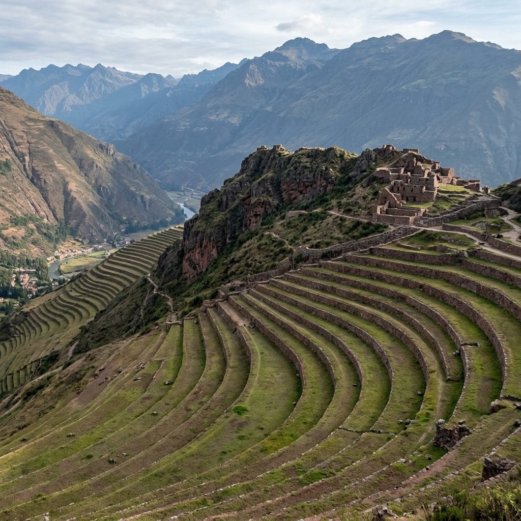 Terrasses incas de Pisac suspendues au-dessus de la Vallée sacrée