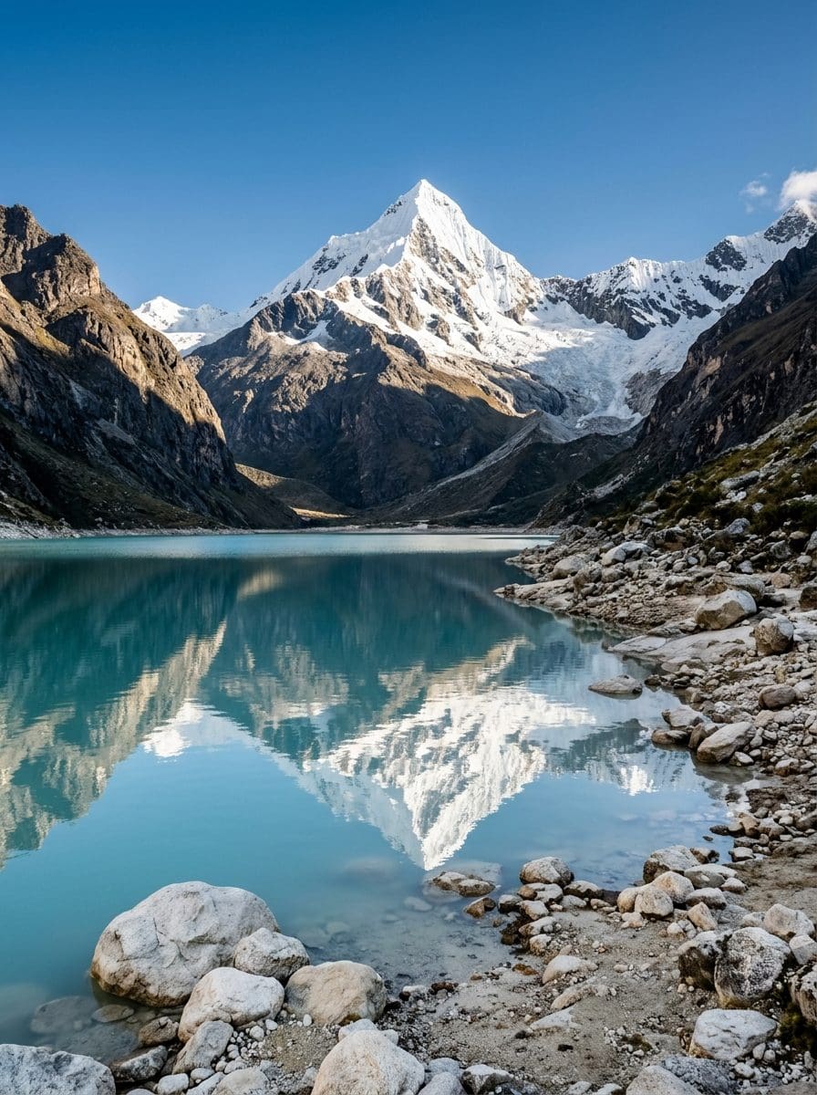 Lagune glaciaire turquoise de la Cordillère Blanche